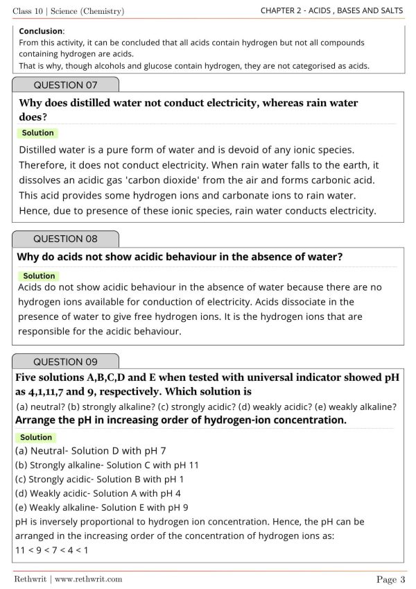 NCERT Solutions for Chapter 2 - Acids, Bases and Salts | Class 10 Science